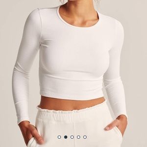 A&F Long-Sleeve Seamless Ribbed Crew Top - White